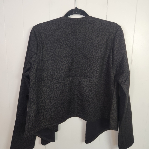 CHALC Black Gray Animal Print Open Front Draped Stretch Blazer Jacket Size XL - Picture 6 of 10